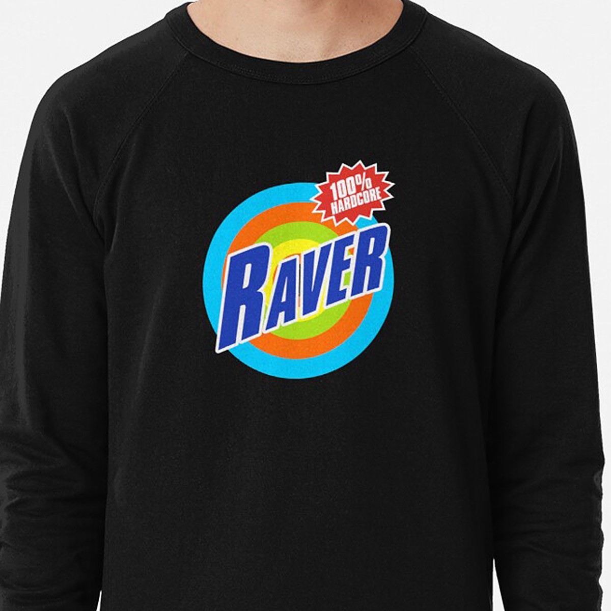 100% Hardcore Raver - Blue Raver on multicolour bullseye Lightweight Sweatshirt - 