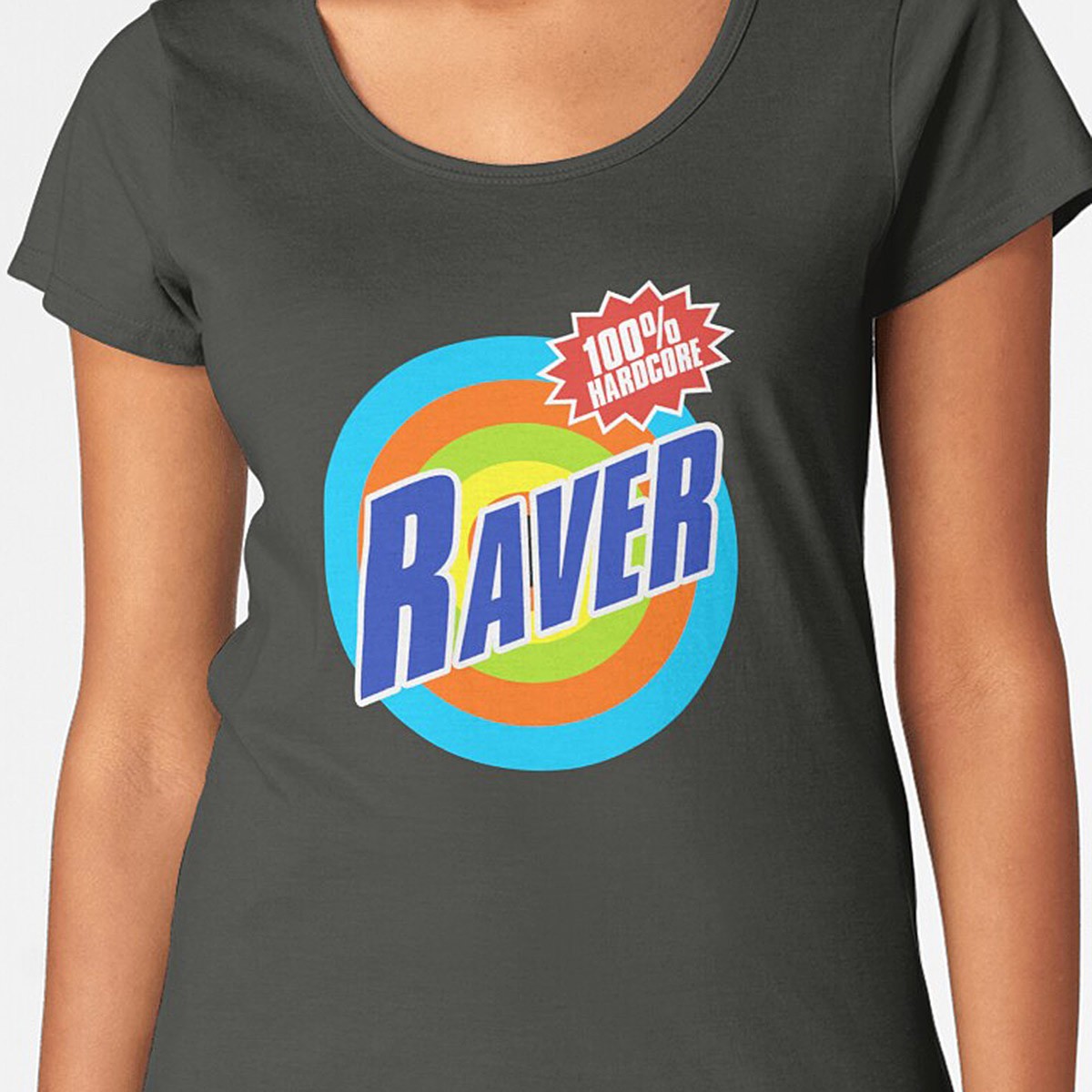 100% Hardcore Raver - Blue Raver on multicolour bullseye - Premium T-Shirt - 