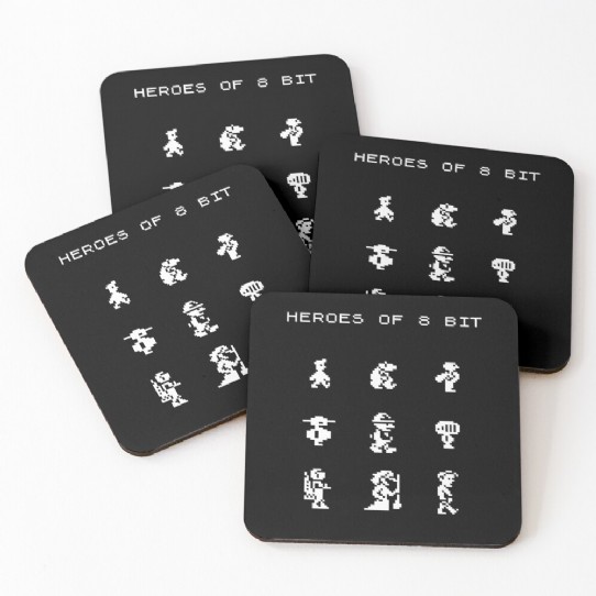 Heroes of 8bit black and white coaster set
