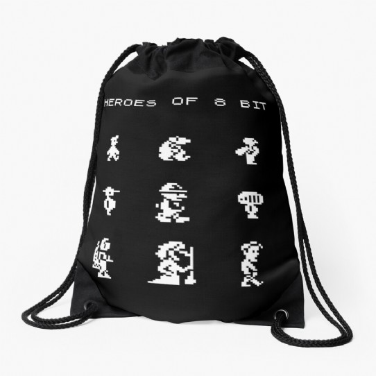 Heroes of 8bit  black and white drawstring bag