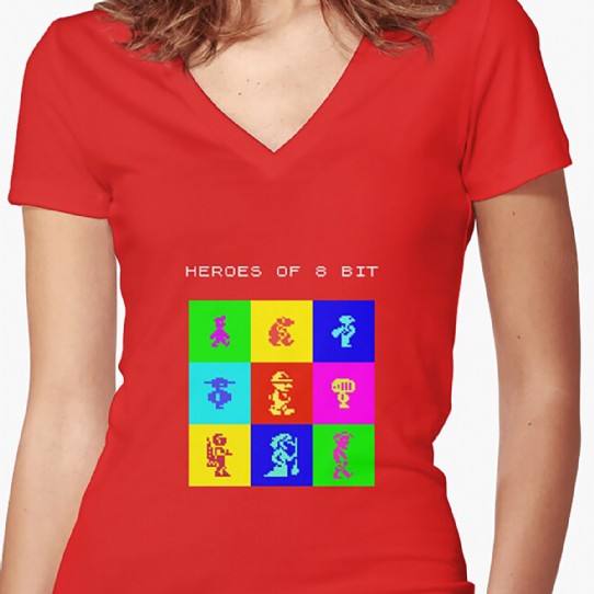Heroes of 8bit - legends in a handful of pixels Fitted V-Neck T-shirt