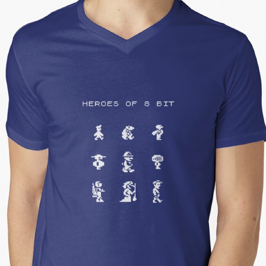 Heroes of 8bit monochrome V-neck T-shirt