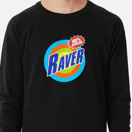 100% Hardcore Raver - Blue Raver on multicolour bullseye Lightweight Sweatshirt