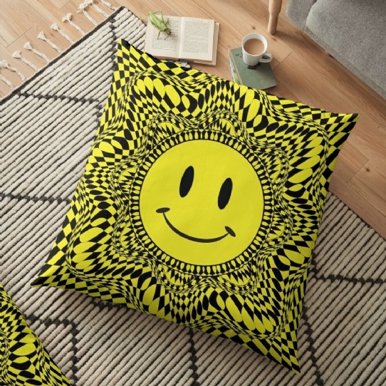 Trippy Acid House Smiley Floor Pillow
