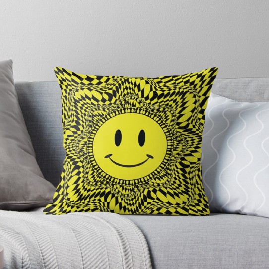 Trippy Acid House Smiley Throw Pillow