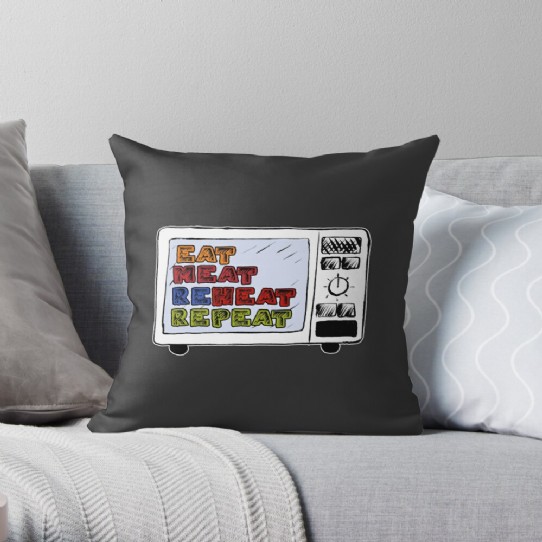 Eat Meat Reheat Repeat Throw Pillow