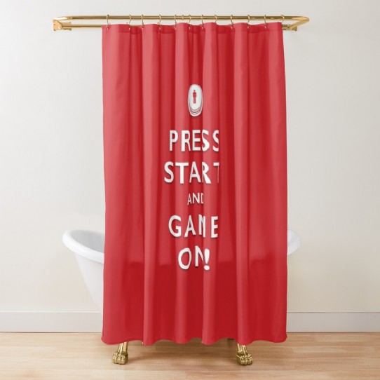 Press Start and Game On! Shower Curtain